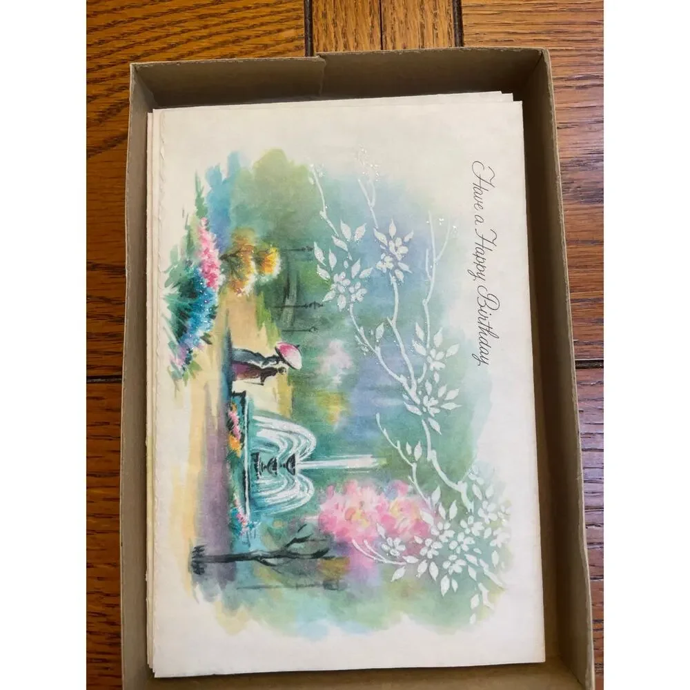 11 Vintage 1950s Greeting Cards Envelopes Original Box Glitter Unused MCM